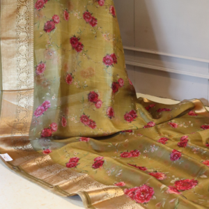 Ethereal Elegance: Silk Organza Digital Printed Saree with Zari Weave Border
