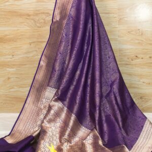 Regal Elegance: Exclusive Tissue Vasket Woven Handloom Katan Silk Saree with Enchanting Zari Weave Border and Pallu