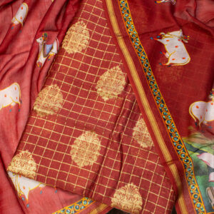 Regal Reverie: Luxe 2-Piece Silk Chanderi Pichwai Printed Suit Set