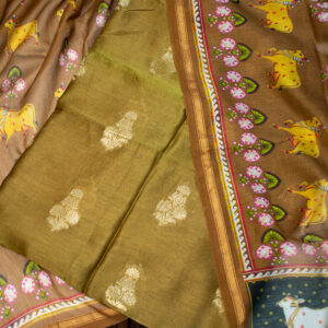 Opulent Elegance: Handcrafted Silk Chanderi Pichwai Printed 2-Piece Suit Set